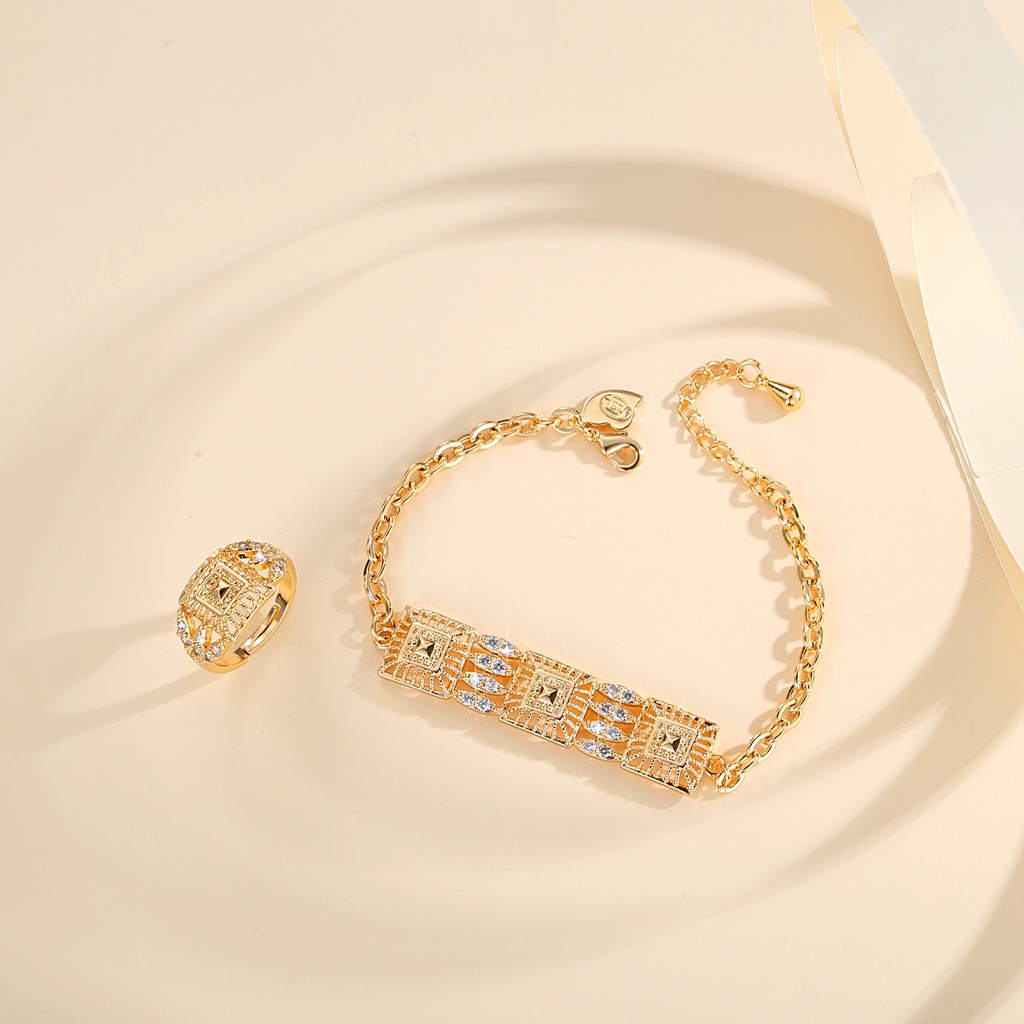 Y881 [COD✔]Perhiasan Wanita Set Gelang Dan Cincin Aksesoris Fashion Wanita Anti Karat