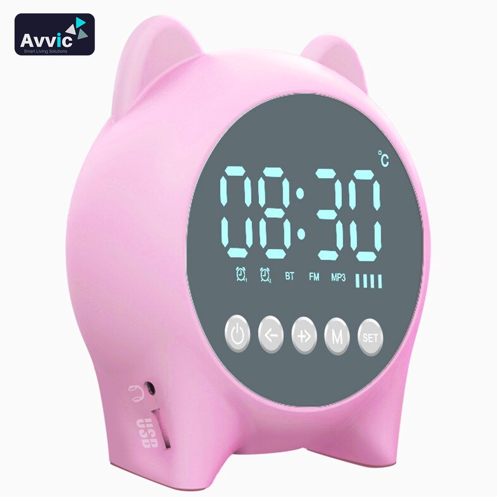 Speaker Bluetooth Jam Alarm Mirror Radio FM LED Display Clock Alarm Temperature USB TF Card Cute Bear