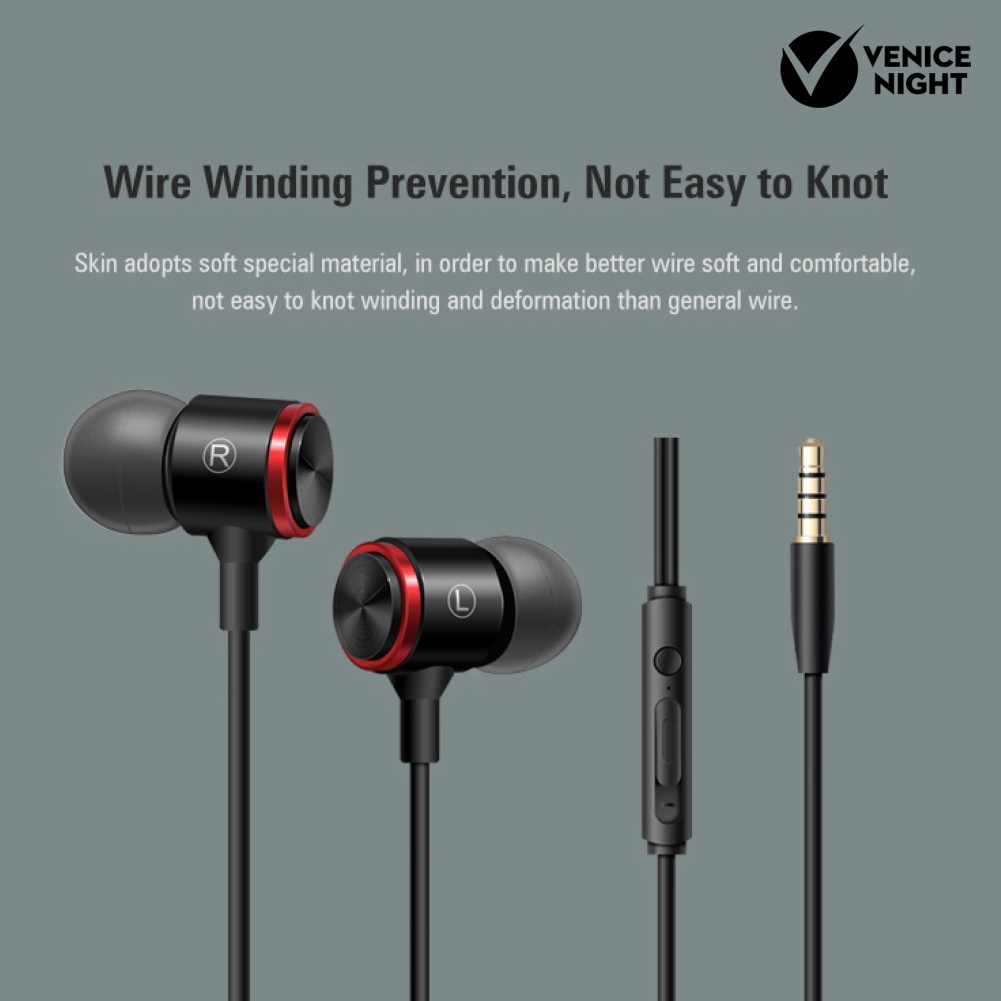 (VNEP) (Berkabel) 3.5mm Stereo Deep Bass Earphone In-ear Music Headset dengan Line Control Mic