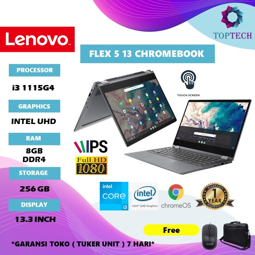 Jual LAPTOP LENOVO FLEX 5 13 2IN1 TOUCH CHROMEBOOK i3 1115G4 8GB 128SSD