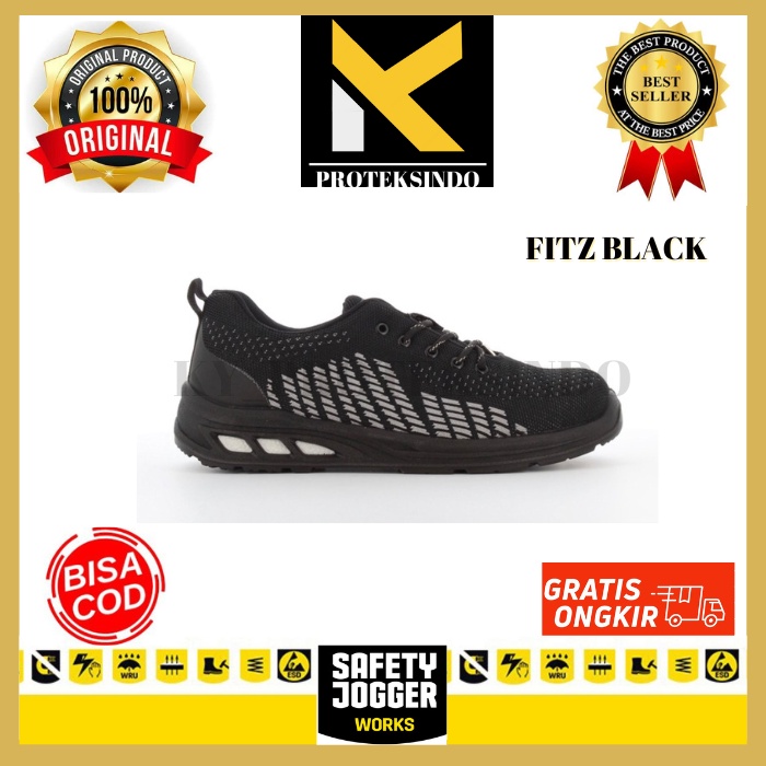 SEPATU SAFETY JOGGER ORIGINAL FITZ BLACK/HITAM - SEPATU PRIA PROYEK/KERJA & TOURING - UJUNG SEPATU B