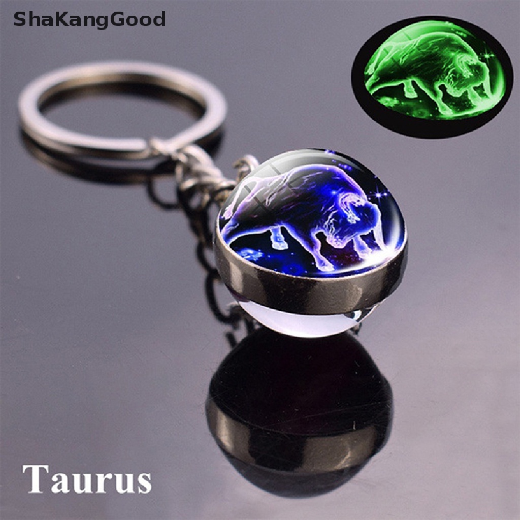 Gantungan Kunci Bentuk Bola Kaca Desain 12 Zodiak Luminous