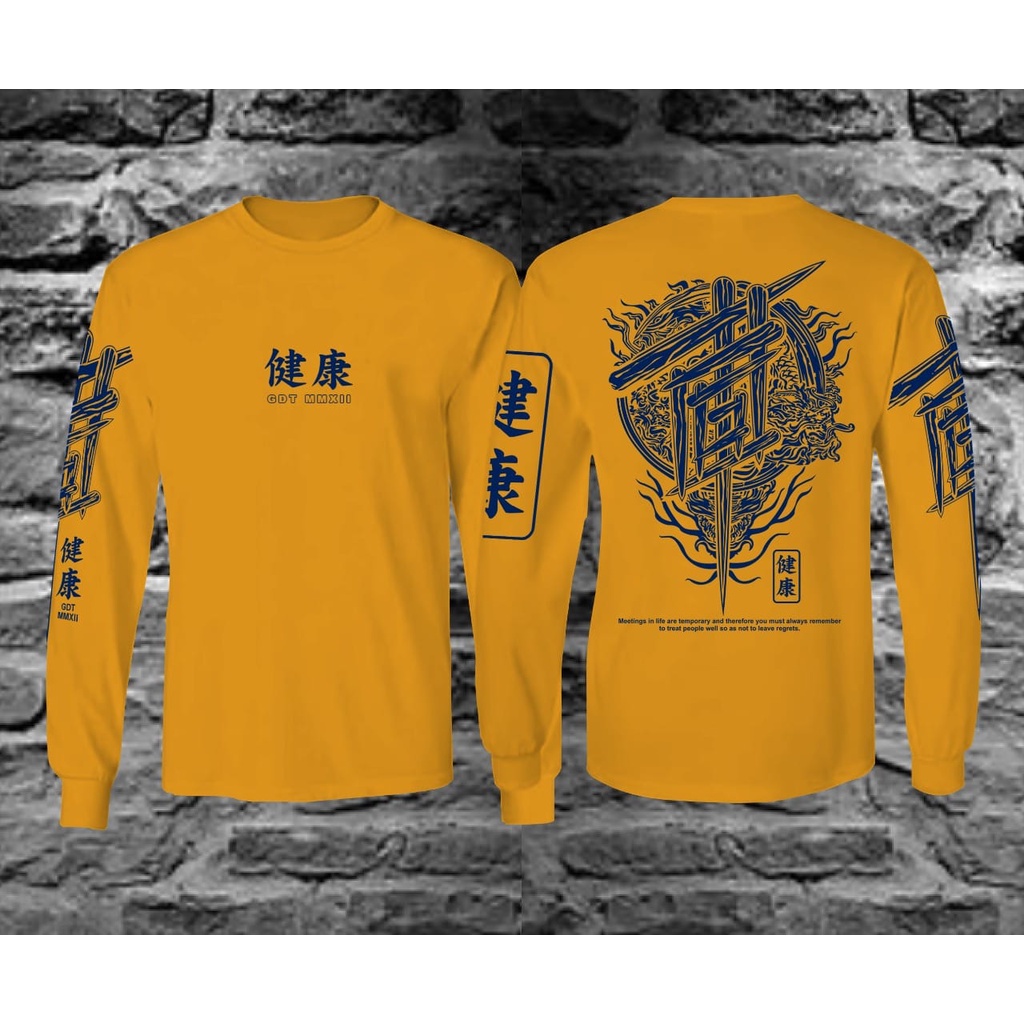Kaos T-shirt Lengan Panjang Pria Distro Terbaru /Kaos Naga Yin Kuning/Kaos Samurai / Kaos Anime Jepa