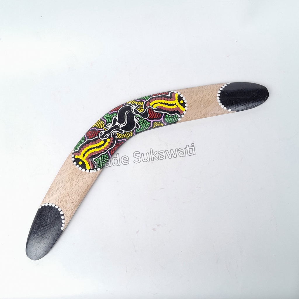 Bumerang boomerang kayu lukis tutul kerajinan tangan mainan