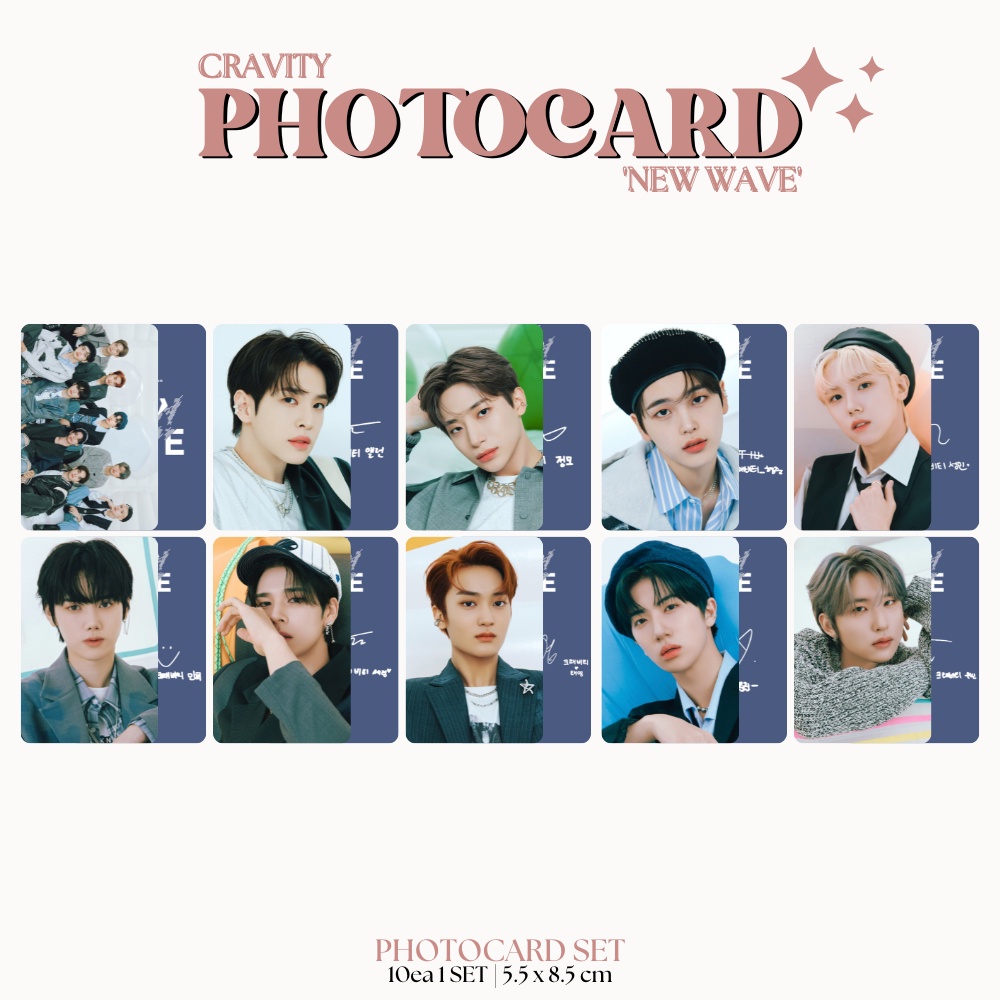 PHOTOCARD CRAVITY NEW WAVE 2SISI (ISI 10 PCS + LAMINASI 2 SISI) TANDA TANGAN TTD KPOP IDOL KOREA PREMIUM MURAH UNOFFICIAL SERIM ALLEN JUNGMO WOOBIN WONJIN MINHEE HYEONGJUN TAEYOUNG SEONGMIN READY STOCK !