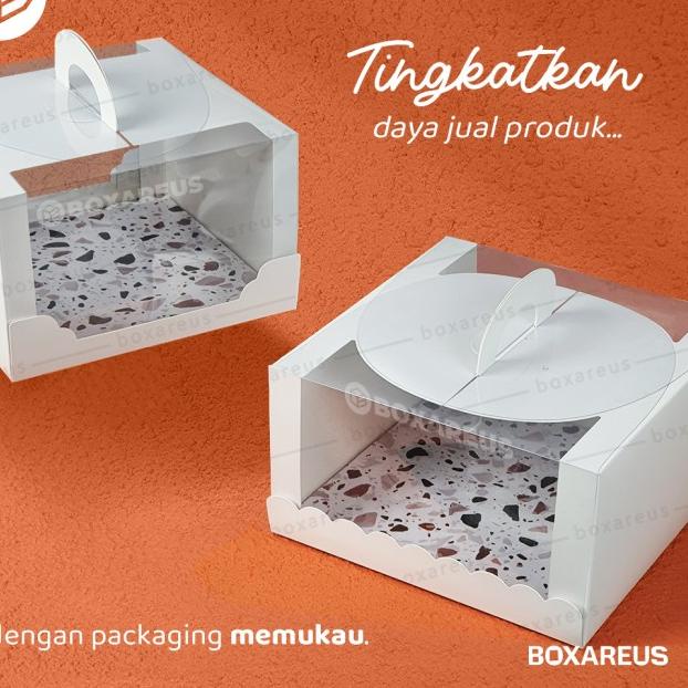 

Box Mika Kotak Kue Cake Packaging Transparan Dus Handle | 42012 White