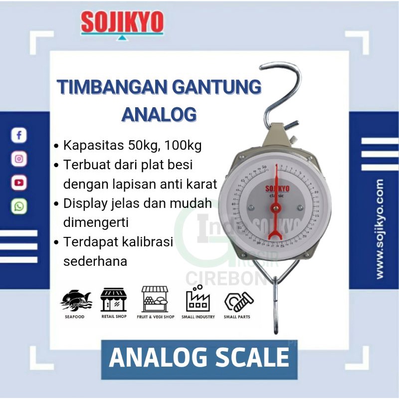 SOJIKYO Timbangan Gantung 50kg 100kg Alat Timbang Dapur Hanging Scale Buah Sayur Loundry Beras Original Murah