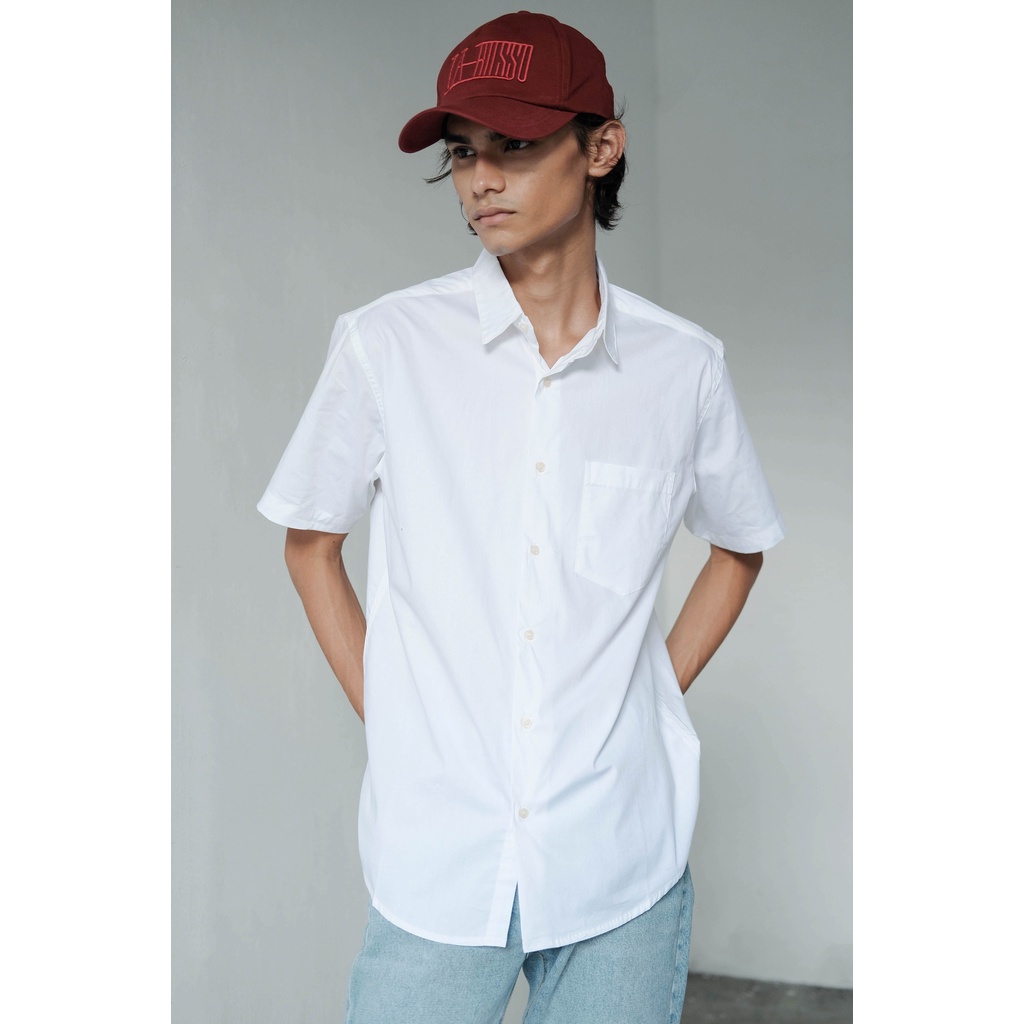 Kemeja Pria Lengan pendek / LARUSSO Kemeja Basic Tencel Pendek - White L003