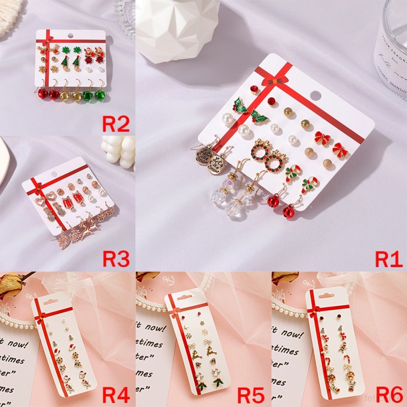 8pcs / Set Anting Tusuk Tema Natal Untuk Wanita