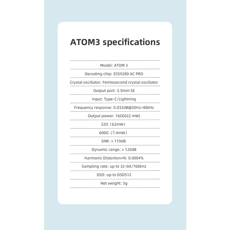 Audirect ATOM3 ESS9280 AC Pro Portable DAC Headphone Amplifier ATOM3 DSD512 3.5mm SE Output USB Type C Input DAC Amp