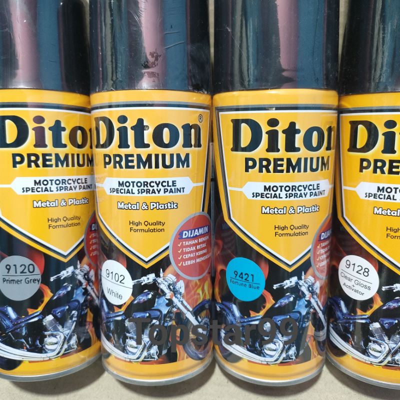 Pilok Cat Diton Premium Paket Komplit 4 Kaleng Fortune Blue Biru 9421 Primer Grey 9120 White 9102 Clear Gloss 9128 400cc Pilox Paketan Cat Semprot Special Spray Paint