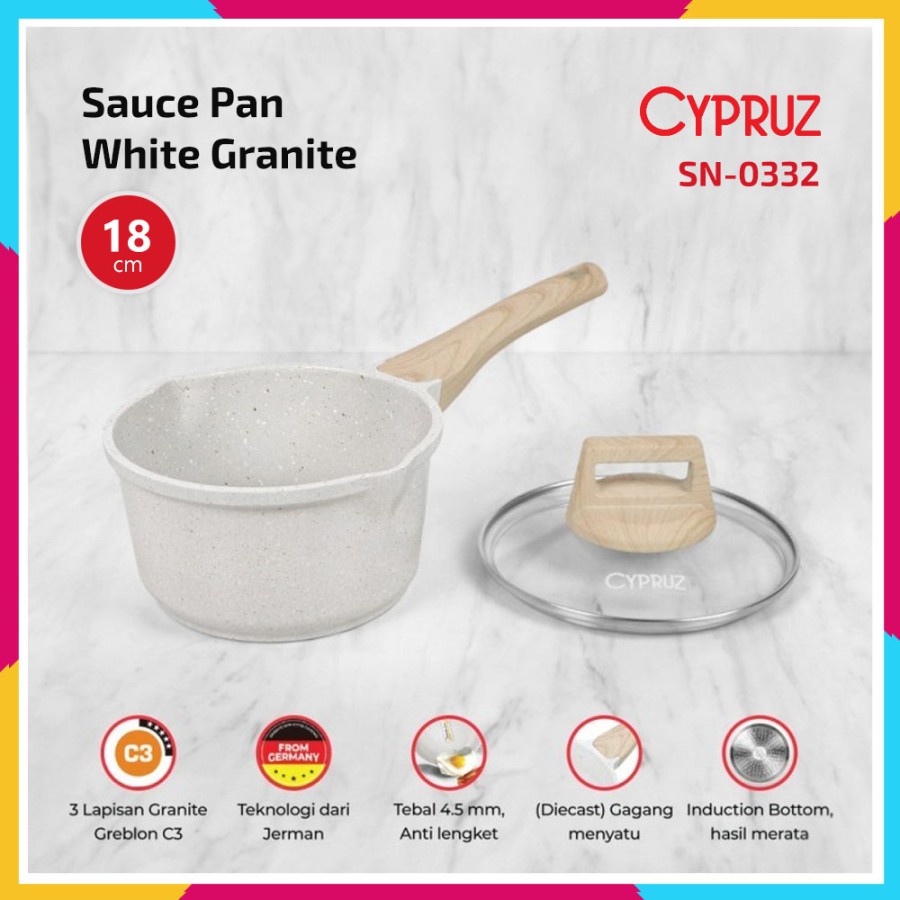 Cypruz SN 0332 White Granite Die Cast Sauce Pan 18cm