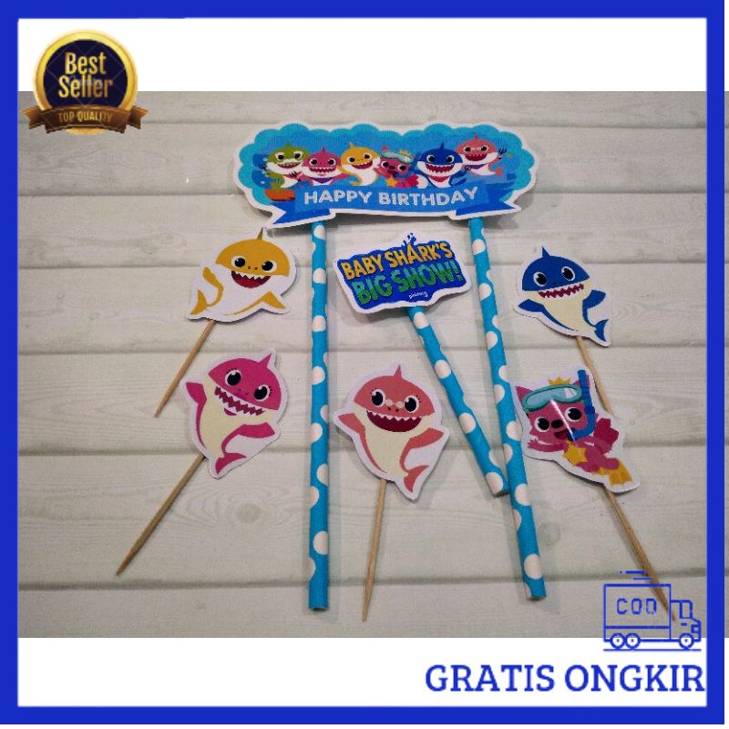 TOPPER KERTAS BABY SHARK, TOPPER PENGHIAS KUE ULANG TAHUN