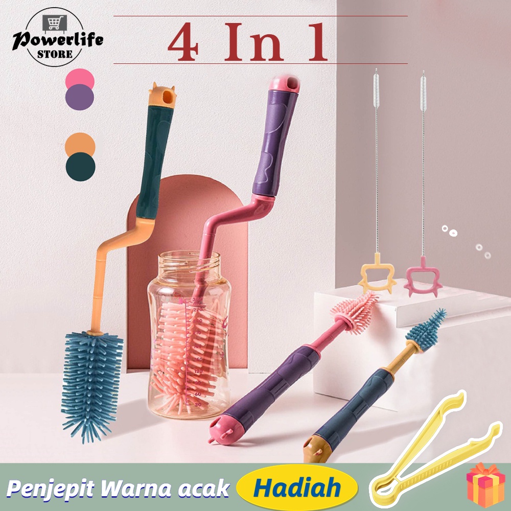 (COD) PL Sikat Pembersih Botol 360° Derajat Bahan Silikon Sikat Pembersih Dot Bayi Dapat Berputar 4 in 1 Bayi Botol Clear Sikat Botol Bayi Silikon Bottle Nipple Straw Silicone Brush