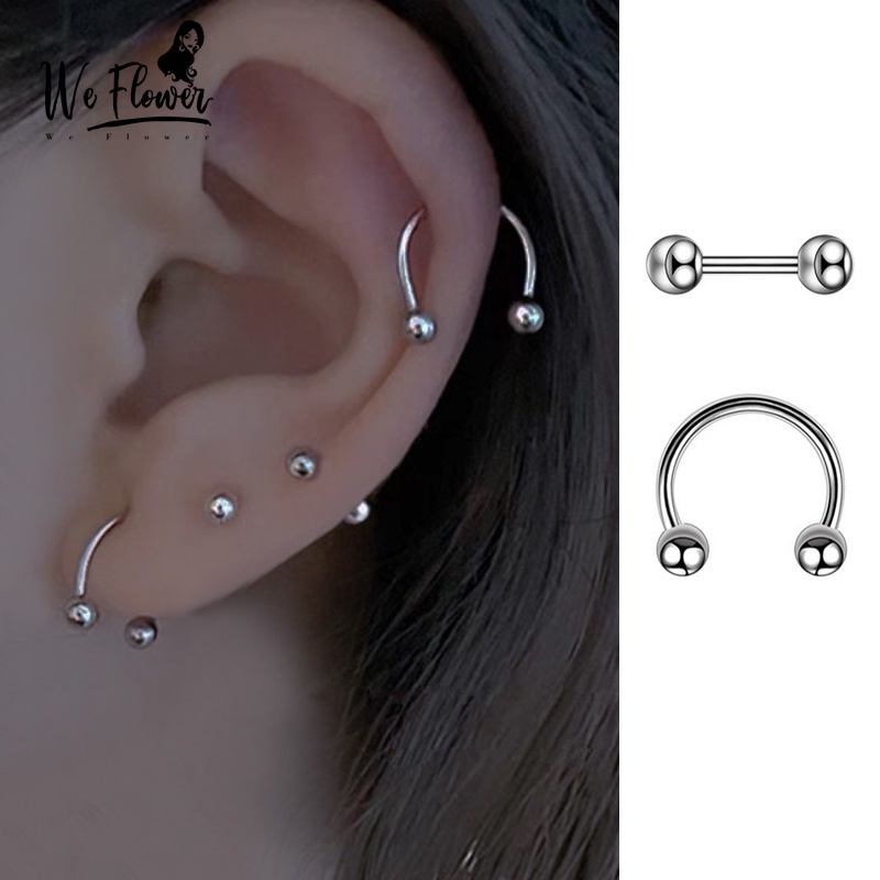 We Flower 1PC Anting Stud Bentuk U Bahan Stainless Steel Gaya Punk Untuk Pria Dan Wanita