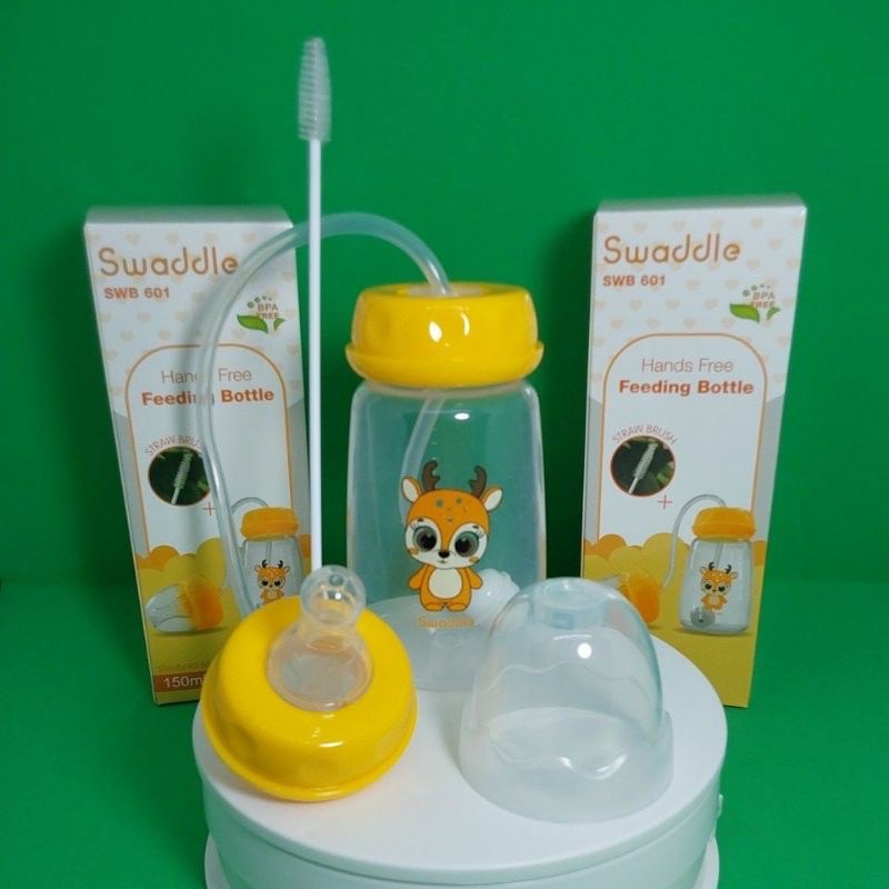 Swaddle Hands Free Feeding Bottle Botol Susu Asi Bayi Tanpa Pegang + Sikat Sedotan Pembersih // Lusty Bunny Feeding Bottle Hands Free Handsfree 240ML Botol Susu Bayi Tanpa Pegang dengan Selang