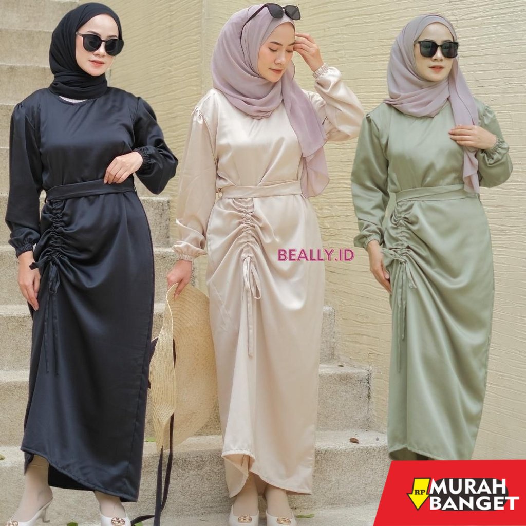 model gamis kombinasi polos terbaru 2022 DRESS SERUT SATIN | GAMIS SERUT ABELIA DRESS | BAJU KONDANG