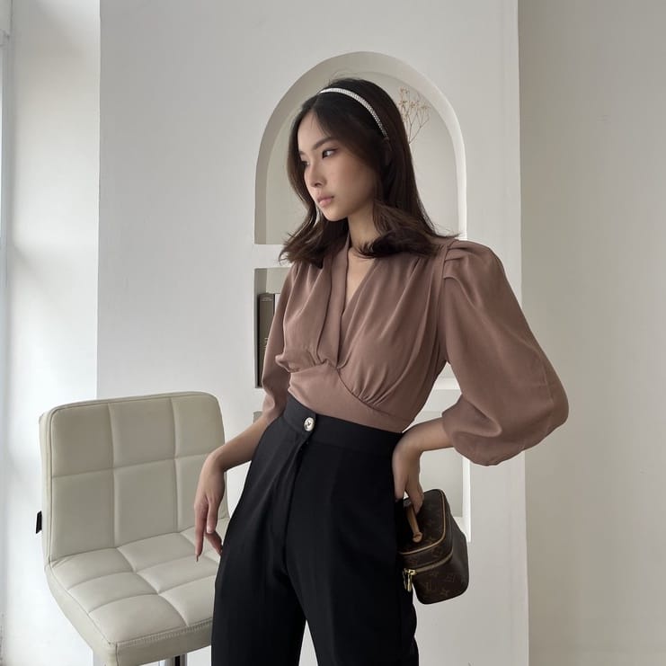 (DBY) BLOUSE ZOPHIA CROP TOP KEMEJA CRINCLE AIRFLOW ATASAN WANITA