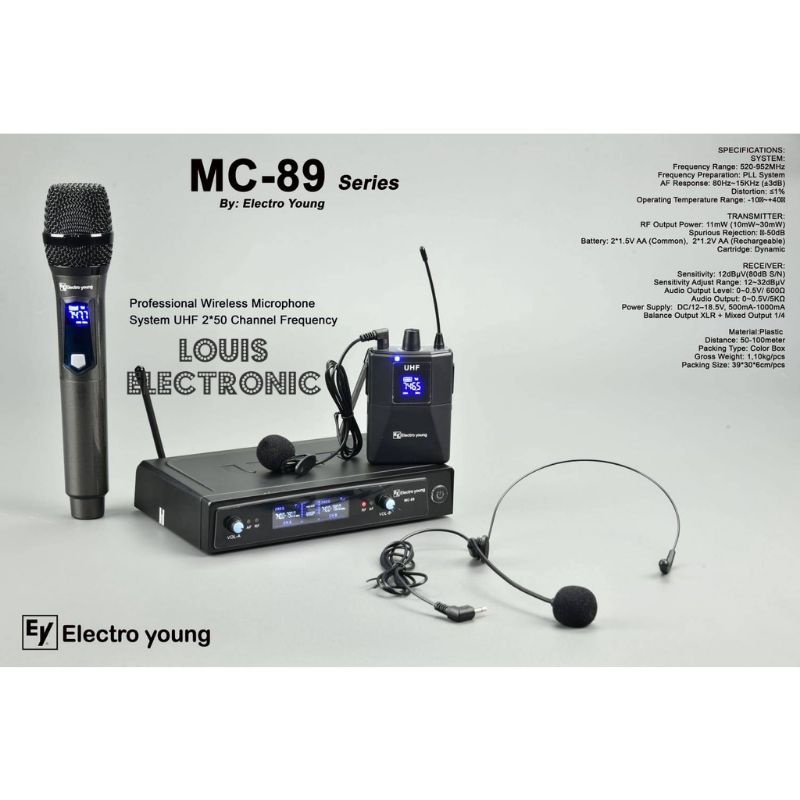 Mic Microphone Wireless ELECTRO YOUNG MC89 MC-89 MC 89 Mic Clip On Headset Pegang