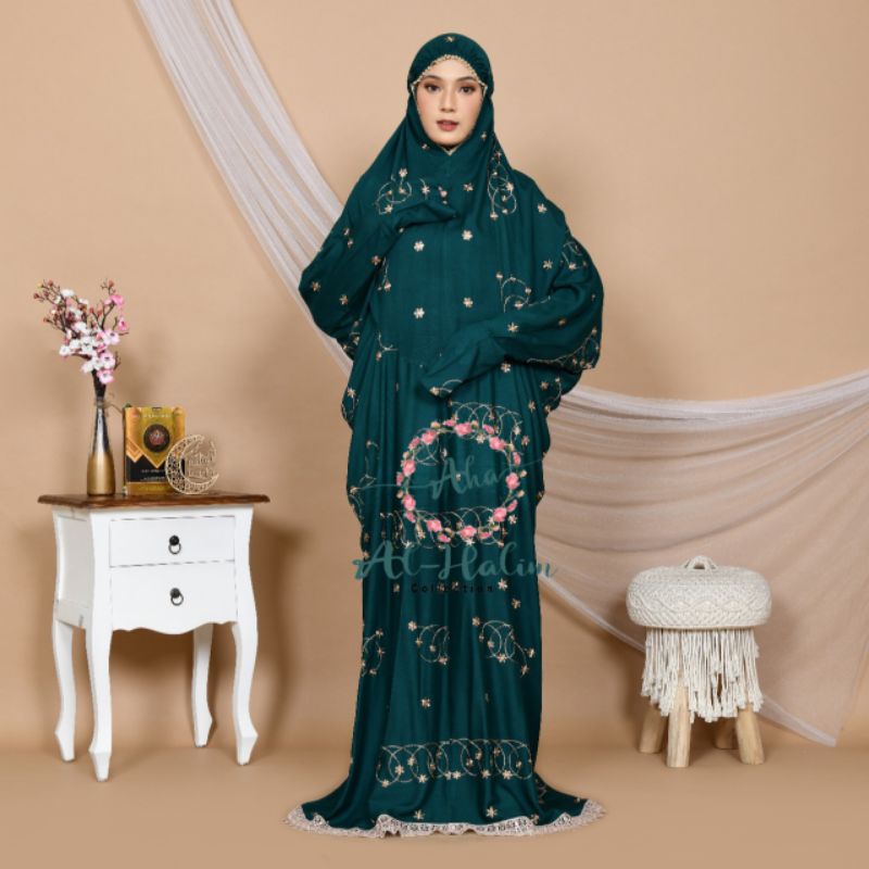 Mukena terusan dewasa najma rayon jumbo premium ful Bodir renda ziper mewah