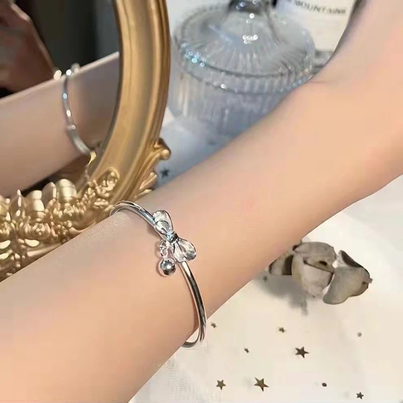 Gelang Desain Pita Warna Silver Gaya Korea Untuk Anak Perempuan