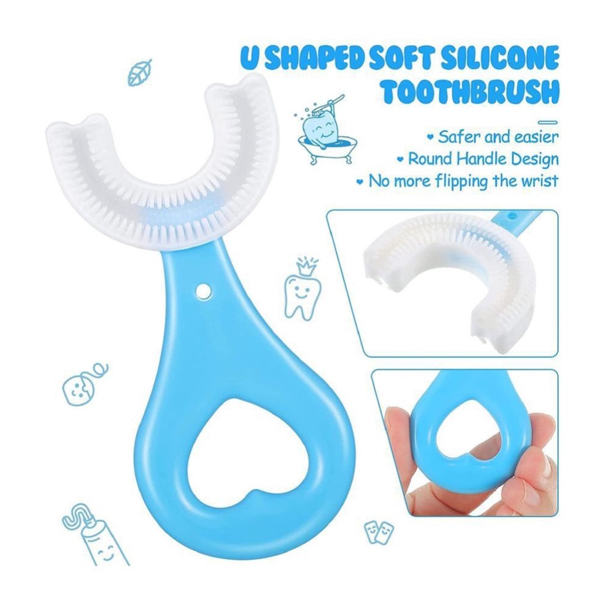 Sikat gigi Anak Umur 6-12 Bahan Lembut Model Korea Sikat gigi anak Bahan silikon Sikat Gigi Anak U / Sikat gigi Baby bahan silikon warna-warni / Training Toothbrush Baby Silicone 360°