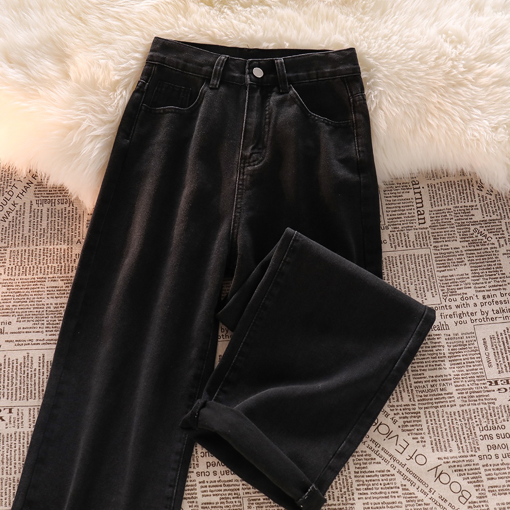 Hitam Jeans Highwaist Straight Loose Celana Jeans Wanita Import (realpict)