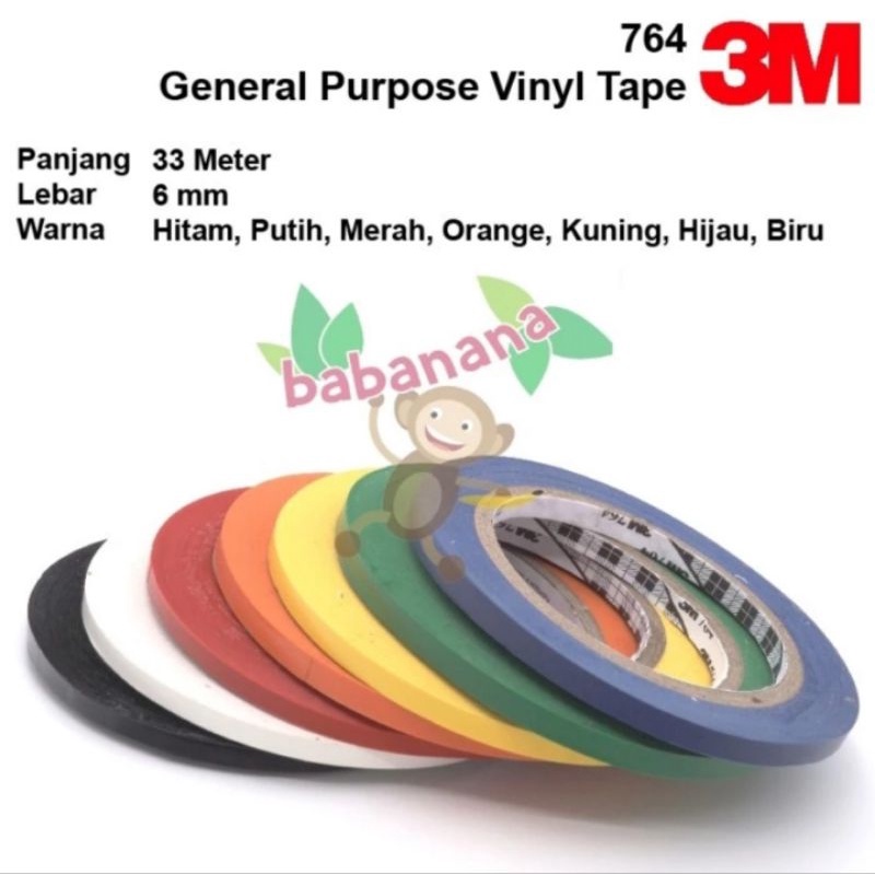 General Purpose Vinyl Tape 3M 764 Marking 33M x 6mm selotip