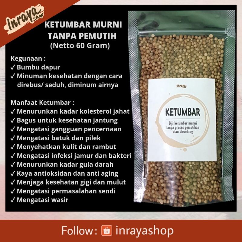 

KETUMBAR ORGANIK 60 GRAM / KETUMBAR TANPA PROSES PEMUTIHAN (BLEACHING)