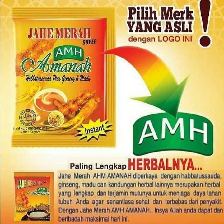 

HERBAL Jahe Merah Super AMH Amanah Habbatussauda plus gingseng 12 Saset 1 Renceng