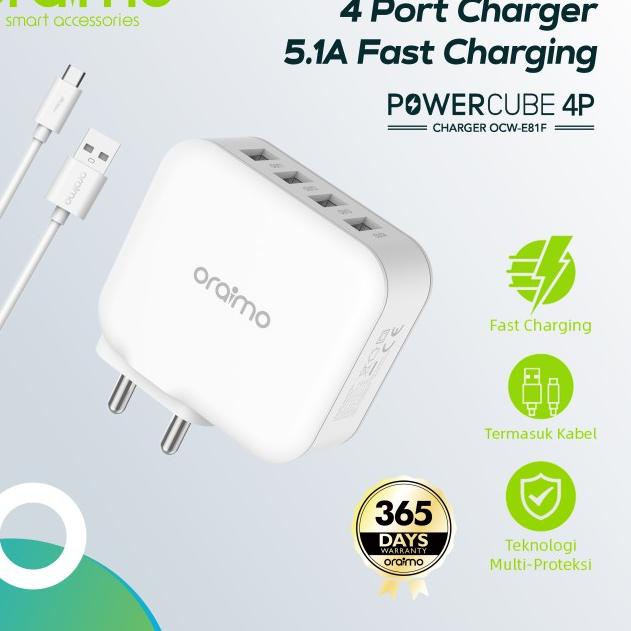 Oraimo Charger Original 4 USB Port Smart Safe Fast Charging OCW-E81F