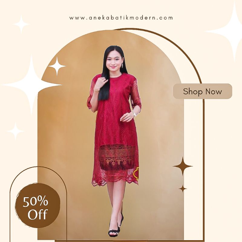 REVALINA EXCLUSIVE TUNIK SETELAN DRESS BATIK BROKAT TILLE ROK SPAN PENDEK IMLEK NATAL PESTA MURAH