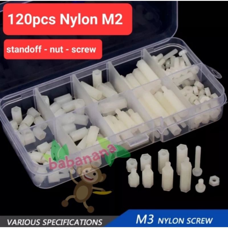 120pcs White Nylon M2 Hex Screw Standoff Spacer set baut mur kit