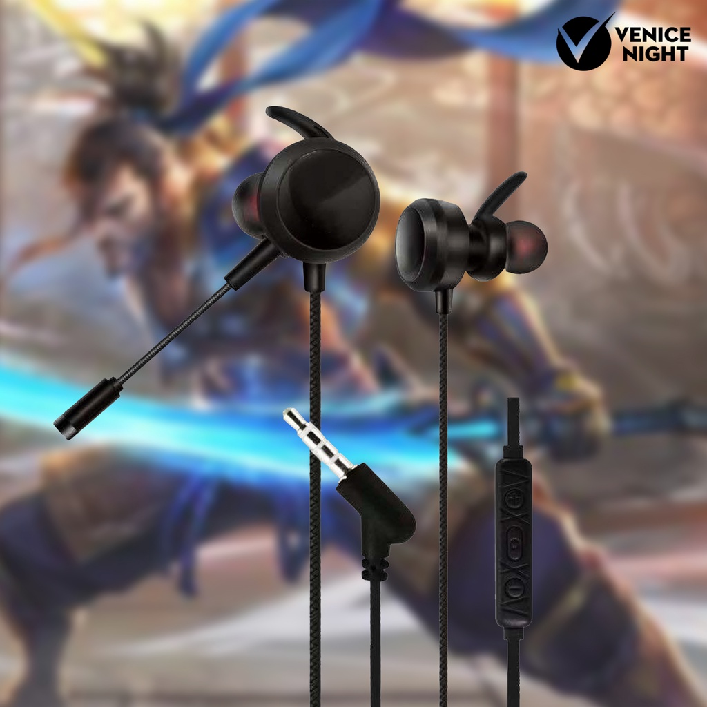 (VNEP) (Berkabel) GM-D2 Earphone Gaming In-ear Dinamis 3,5mm Berbentuk L Universal dengan Mikrofon