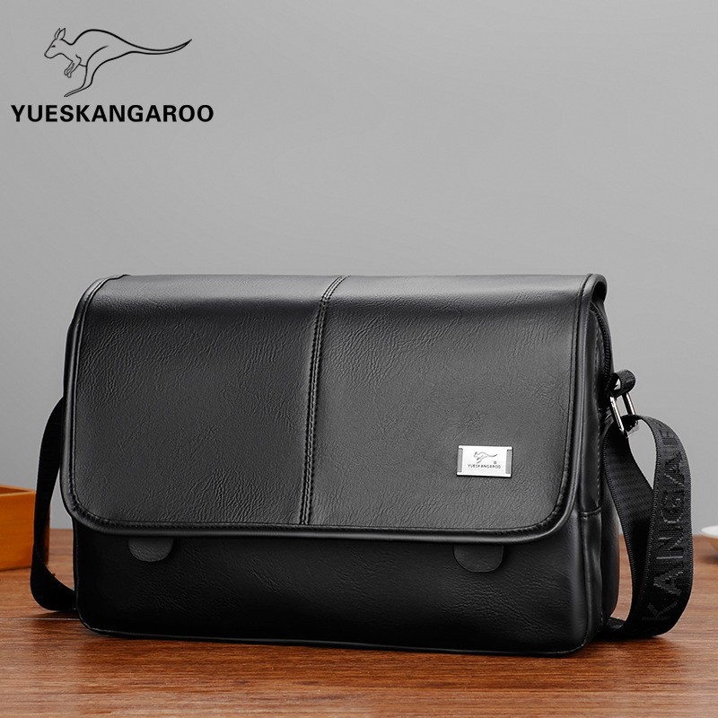 Tas Selempang Kulit Pria Messenger Bag Slingbag Yueskangaroo 098 - Black