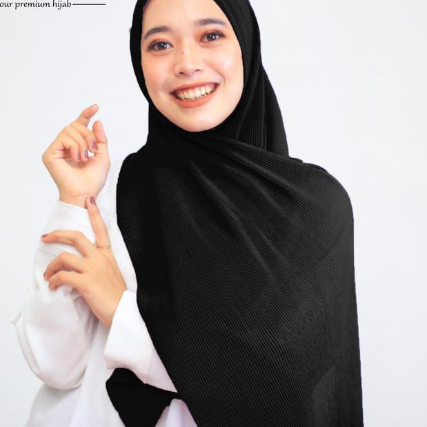 Pashmina Plisket Full Tanpa Garis Tengah Ceruty Babydoll El Zahrana - Hitam