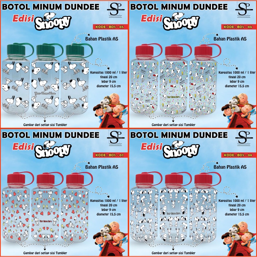 Botol Minum Snoopy 1 Liter Plastik BPA Free Custom Nama