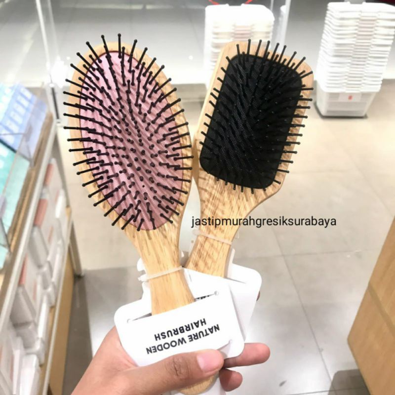NATURE WOODEN HAIR BRUSH MINISO SISIR KAYU MINISO