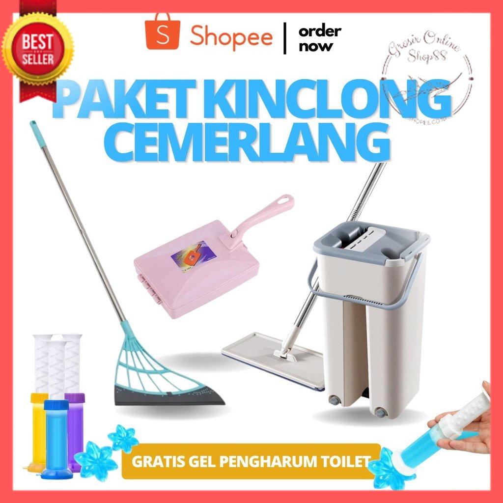 GOS - [PAKET KINCLONG CEMERLANG] ALAT PEL ULTRA MOP + SAPU LIPAT + SIKAT AJAIB (DAPAT FREE PENGHARUM KLOSET 1PCS)