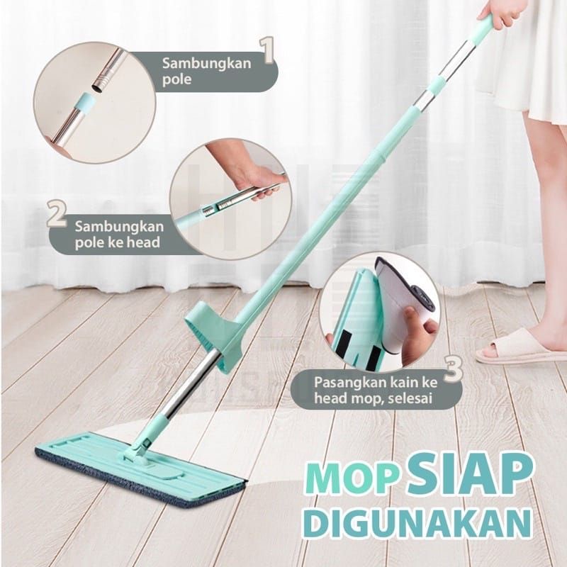 Flat Mop Alat Pel Lantai Pel Tarik Ultra Mop Lipat Praktis Microfiber / Peralatan Kebersihan Rumah F