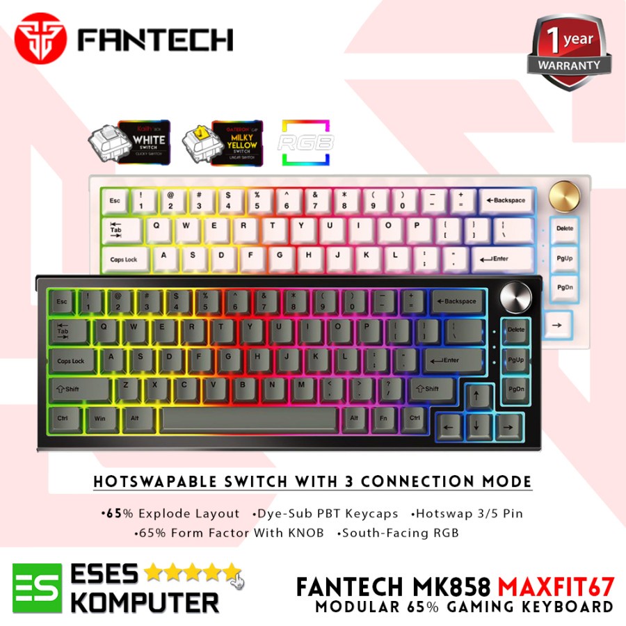 Keyboard Fantech MK858 MAXFIT67 Wireless RGB | 3 Mode Keyboard Gaming