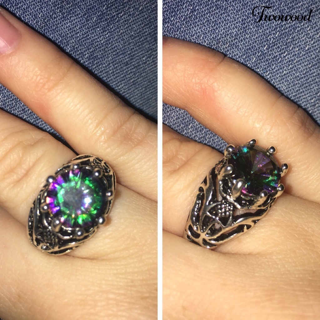 Cincin Ukir Aksen Batu Permata Imitasi Gaya Vintage Untuk Pria Dan Wanita