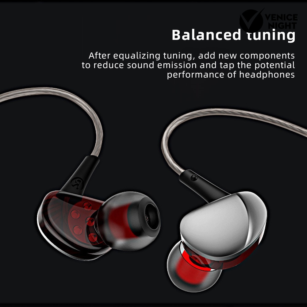 (VNEP) (Berkabel) S10 Universal Quad-core In-Ear 6D Bass HiFi Musik Earphone Olahraga Headset