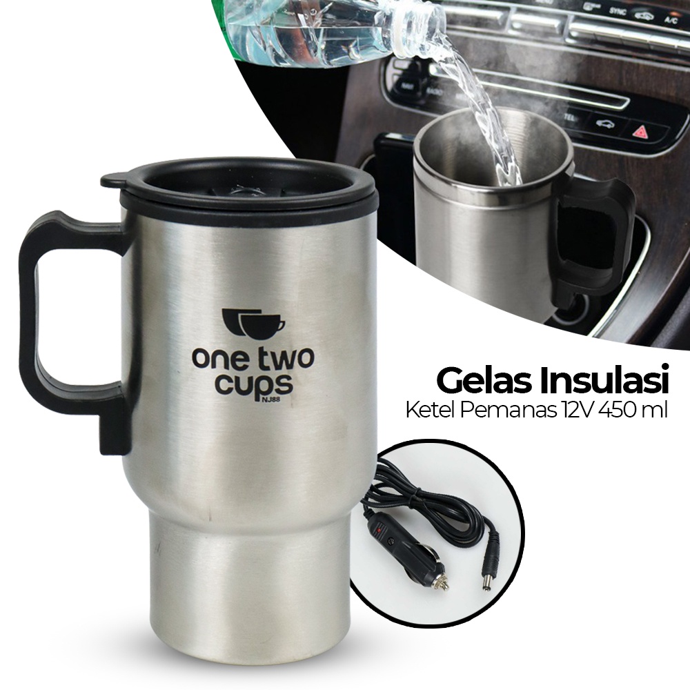 Teko Gelas Pemanas Air Mobil Car Electric Kettle Mug Stainless Steel