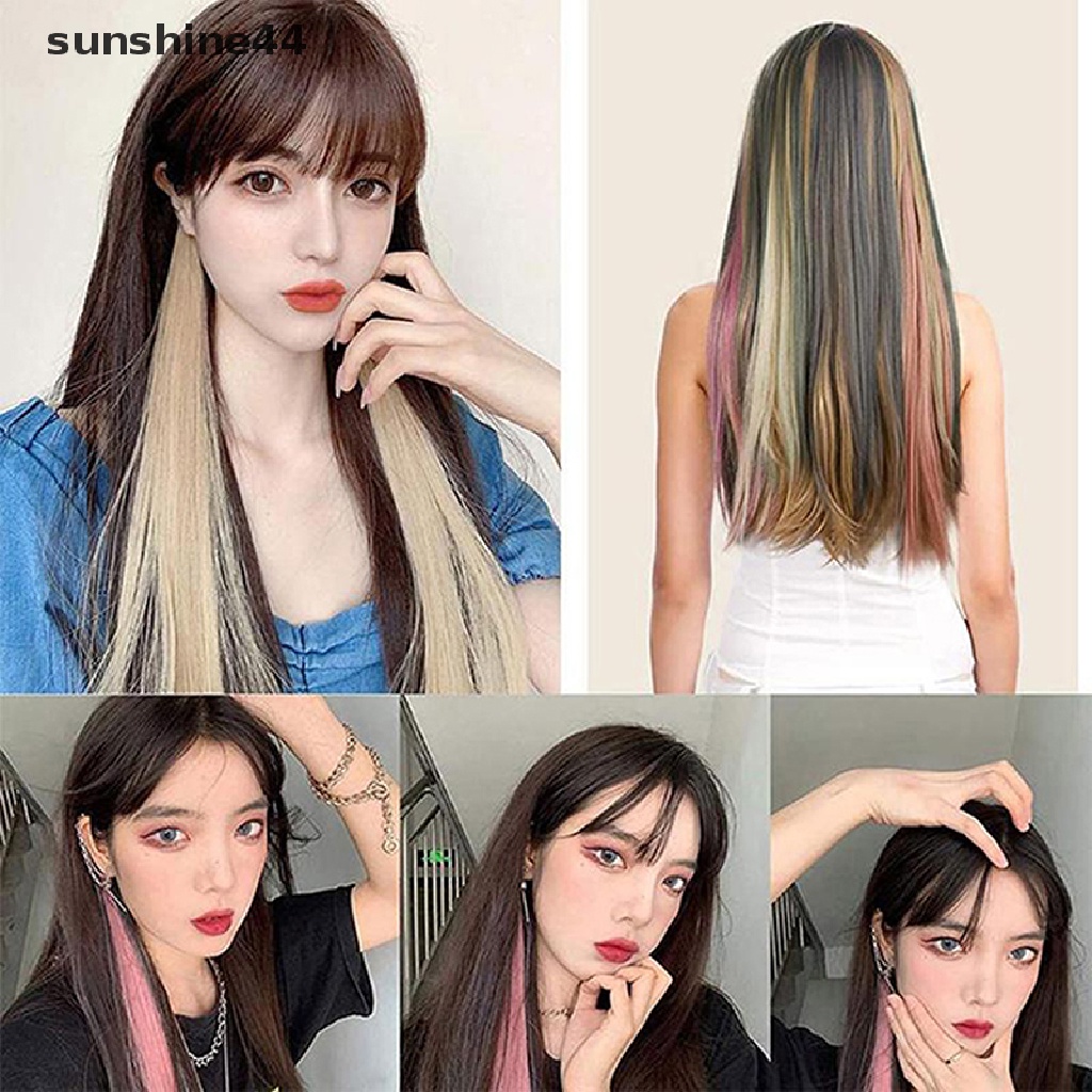 Sunshine Wig / Rambut Palsu Wanita Model Panjang Lurus + Poni Warna Gradasi