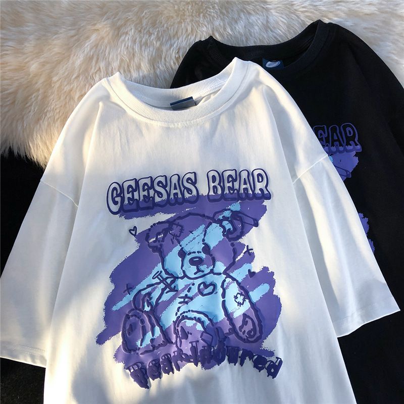 [littlecrab] Kaos Oversize Geesas Bear Injured Beruang Ungu Biru Terluka Paku Simple Sablon Berkualitas T-shirt Couple Unisex Playful Unik Aesthetic Street Korean Style