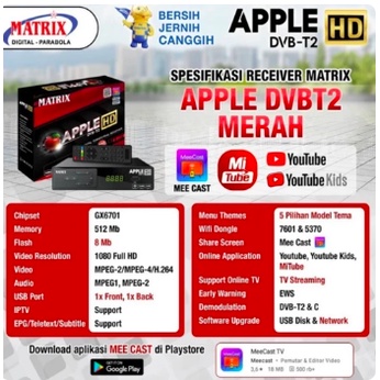 Matrix Merah Hitam Apple Set Top Box STB DVBT2 Penerima Siaran Digital