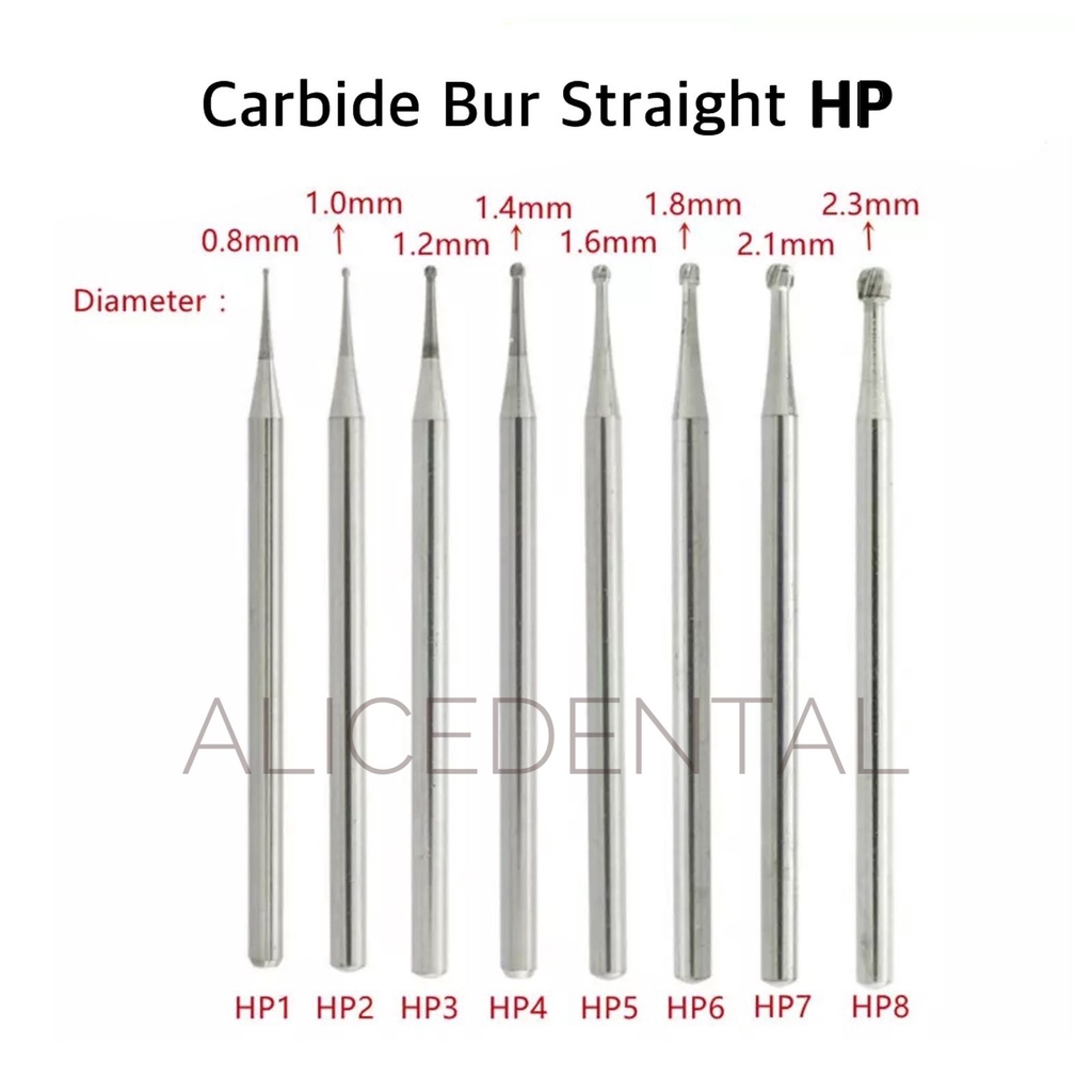 Bur tulang lowspeed HP1 HP2 HP-3 HP-4 HP 5surgical bur metal round bulat lowspeed carbide bur tungsten straight low speed ALICE DENTAL