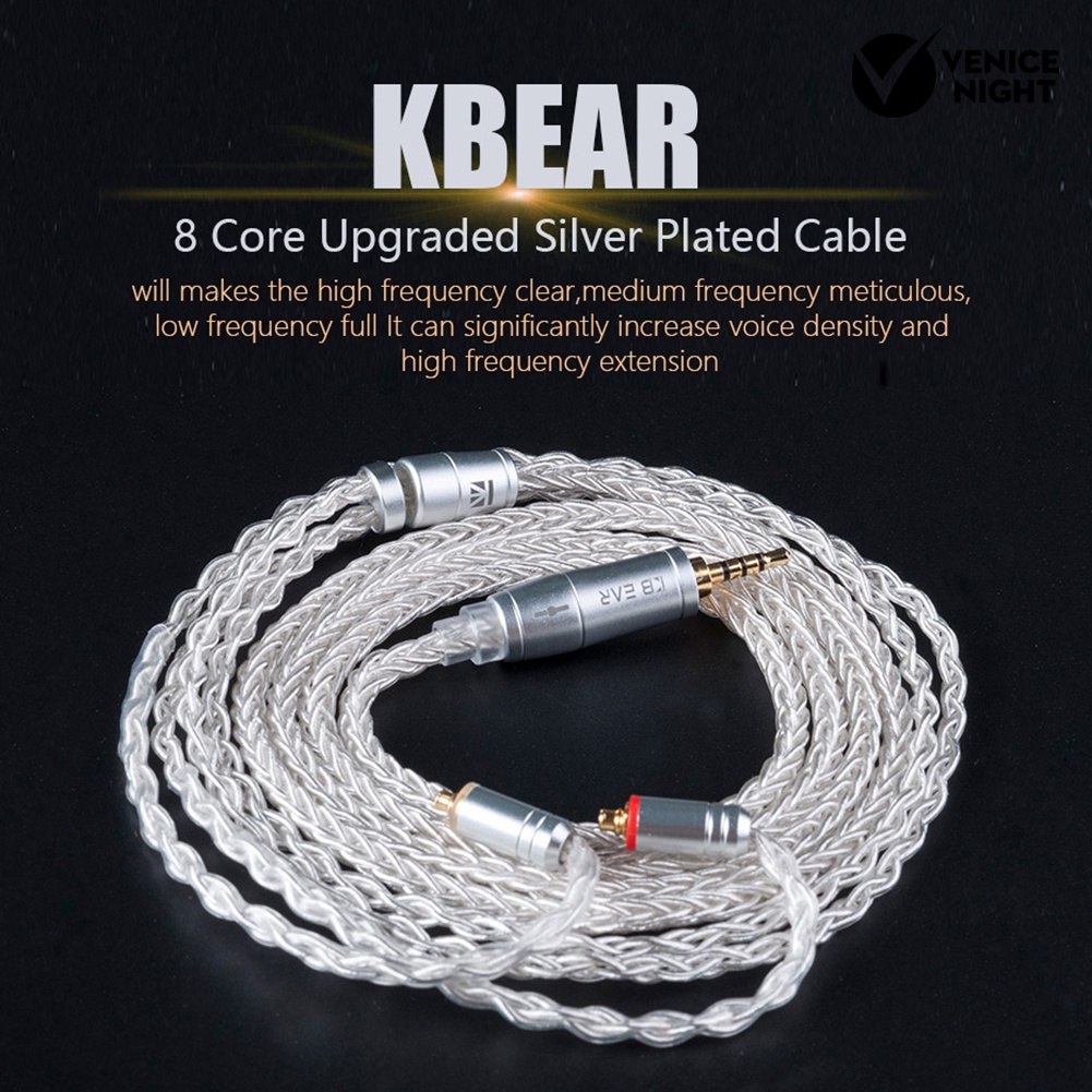 (VNEP) (Berkabel) KBEAR 2.5/3.5mm 2Pin/MMCX/Bending Perak Disepuh 8 Core Earphone Kabel Keseimbangan