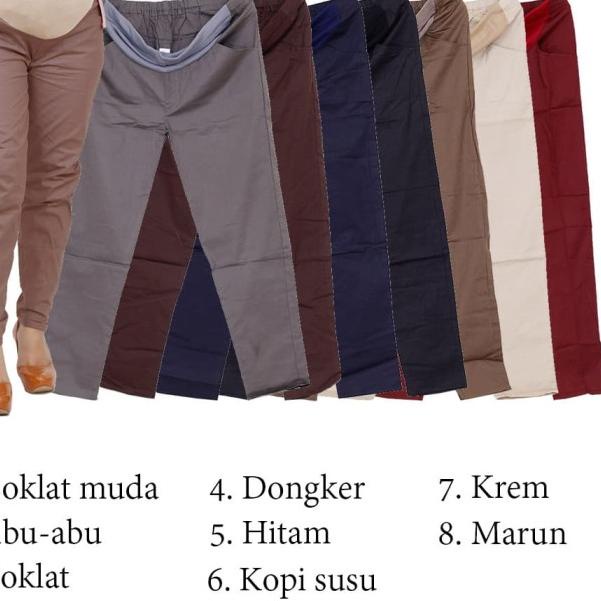 Celana kerja ibu hamil bahan katun twill strech - Cokelat
